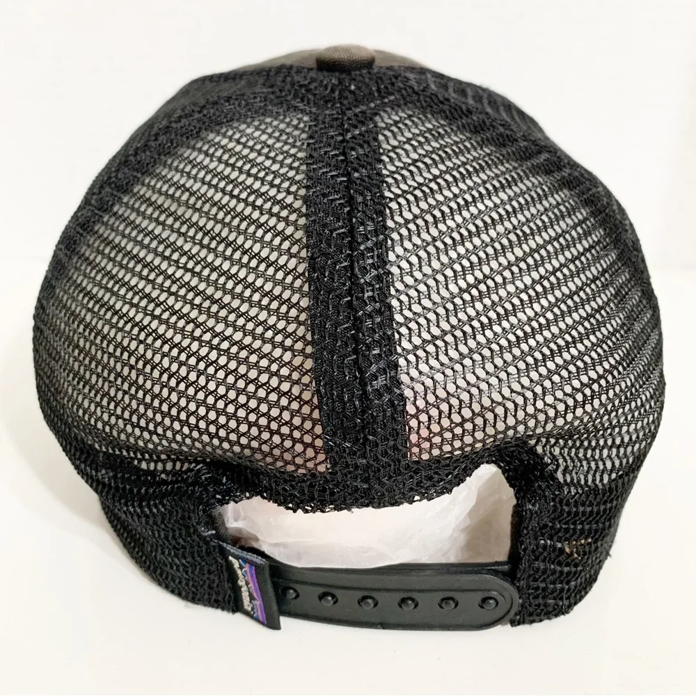 Patagonia Logo Faded Trucker Style Hat Cap Black Mesh Snapback Adjustable Back